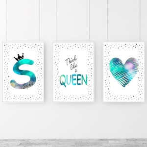 Arte murale per ragazze adolescenti, stampe per la camera da letto delle ragazze color verde acqua, set di 3 decorazioni personalizzate per la stanza delle ragazze, arte delle affermazioni per bambini, decorazioni positive per ragazze