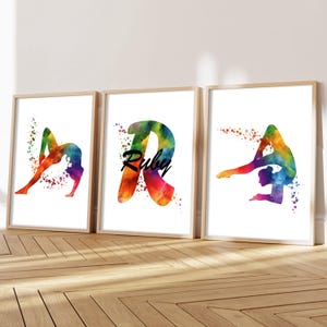 Gymnastics Prints Set of 3: Personalized Watercolor Gymnastics Wall Art