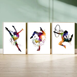 Juego de 3 láminas de gimnasia para pared, regalos para gimnastas, decoración colorida para dormitorio de niñas, láminas deportivas para adolescentes, láminas acrobáticas