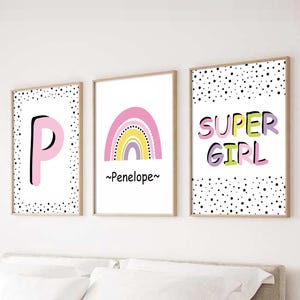 Stampe di affermazioni positive per ragazze, set di 3 stampe personalizzate, decorazioni per la camera da letto delle ragazze, Super Girl, decorazioni da parete per la camera delle ragazze, affermazioni per bambini