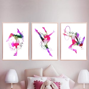 Set di 3 poster di ginnastica rosa, regalo per ragazza ginnasta, stampe di ginnastica per ragazze adolescenti, arredamento per camera da letto per ragazze viola e rosa, stampe di ginnastica
