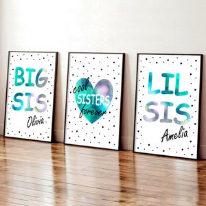 Set di 3 stampe da parete "Sorelle alla moda", poster per sorelle maggiori e minori, migliori amiche delle sorelle, decorazioni per camera da letto condivisa, decorazioni da parete per camera da letto delle sorelle