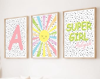 Sunshine Girl Nursery Prints: Set of 3 Affirmation Sun Decor