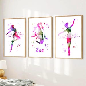 Lot de 3 affiches de ballet personnalisées roses pour fille, affiche danseuse, cadeaux ballerine, cadeau danseuse, déco chambre fille, déco ballet rose