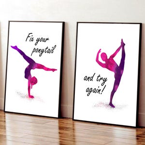 Set di 2 stampe di ginnastica con affermazione, arte murale di ginnastica rosa e viola per la camera da letto delle ragazze, regalo per ragazze ginnaste, citazioni positive per ragazze