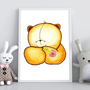 Neutraler Bärenpapierdruck, Babybären-Kinderzimmer-Wandkunst, Teddybärplakat, Bärn-Kinderzimmerdekor, Baby-Mädchen-Wanddekor, Hand gezeichneter Bärendruck