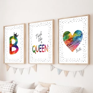 Set di 3 stampe personalizzate per la camera da letto delle ragazze, pensa come una regina, arte murale con affermazioni positive per ragazze, arredamento moderno per la camera da letto delle ragazze adolescenti