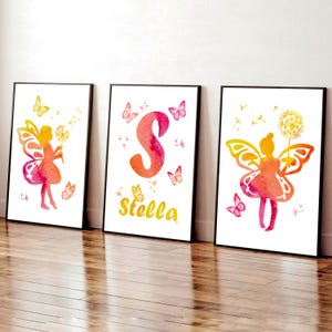 Set di 3 stampe con fate per la cameretta delle bambine, decorazioni colorate per la cameretta delle bambine, stampe con fate e farfalle, decorazioni per la cameretta delle bambine, set personalizzato per la cameretta.