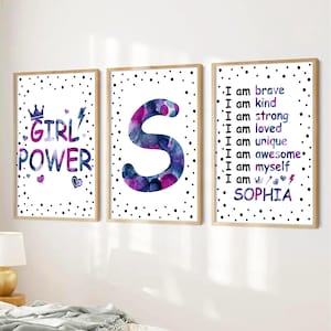 Stampe con affermazioni per bambini, set di 3 stampe per la camera da letto delle bambine, Girl Power, affermazioni per adolescenti, decorazioni per la camera da letto delle bambine, stampe con citazioni positive