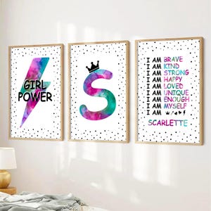 Stampa Girl Power, set di 3 stampe per bambini con affermazioni positive, decorazione per camera da letto rosa e verde acqua, stampa murale "I am", per cameretta da ragazza adolescente