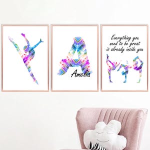 Set di 3 poster di ginnastica con affermazione, decorazioni personalizzate per la ginnastica per la camera da letto delle ragazze, regali di ginnastica, cameretta per ragazze ginnaste rosa, arte per ragazze
