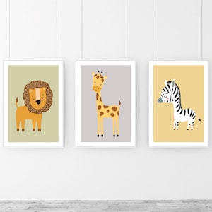 Safari Animal Nursery Prints: Zebra, Lion, Giraffe Set