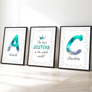 Set di 3 stampe murali "Sorelle" per ragazze adolescenti, decorazione per camera da letto color verde acqua, poster "Le migliori sorelle", decorazione personalizzata per la cameretta delle ragazze, camera condivisa tra sorelle