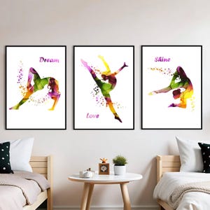 Stampe di ginnastica con affermazione positiva, set di 3 poster di ginnastica per la camera da letto delle ragazze, stampe per la camera da letto delle ragazze adolescenti, set di 3 stampe da parete di ginnastica