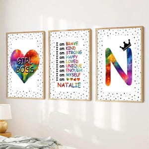 Stampa Girl Boss, stampa da parete con affermazioni per bambini, set di 3 stampe personalizzate per la parete della camera da letto delle ragazze, stampe con affermazioni per ragazze adolescenti, stampe femminili