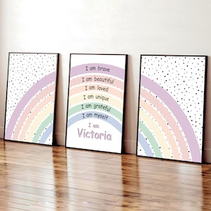 Set di 3 stampe con affermazioni per bambine, decorazioni per la camera da letto delle bambine, stampe arcobaleno per la cameretta delle bambine, stampe arcobaleno per la cameretta delle bambine, stampa personalizzata, cameretta delle bambine