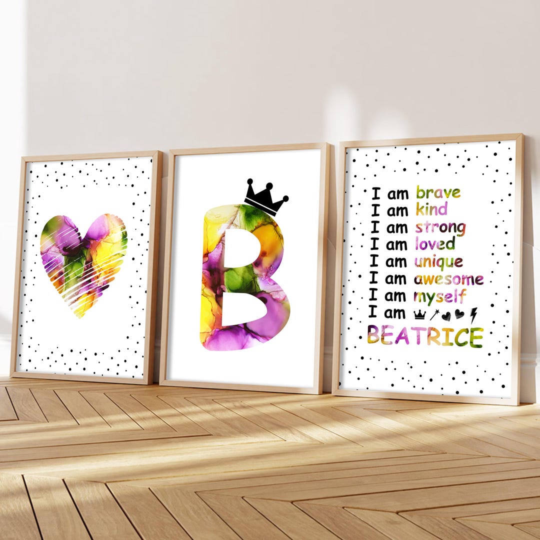 Personalized Affirmation Prints for Girls: Pink Bedroom Decor, Set of 3 ...
