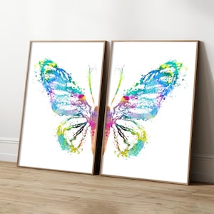 Butterfly Wall Art Set of 2, Watercolour Butterfly Prints, Young Girl Bedroom Decor, Sofa Wall Prints, Girls Nursery Butterfly Wall Prints