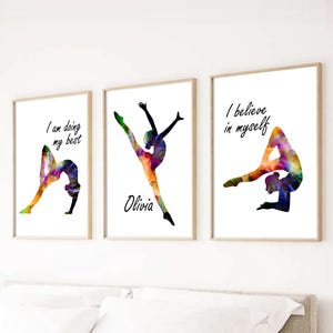 Set di 3 poster colorati di ragazze ginnaste, arte murale positiva di ragazze adolescenti ginnaste, arte di affermazione per ragazze, regalo di compleanno per ragazze ginnaste
