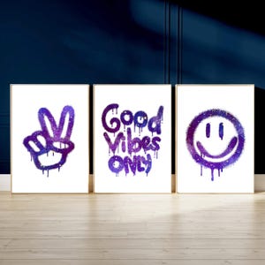 Good Vibes Only Graffiti Prints: Teen Girl Room Decor (Set of 3 Unframed)