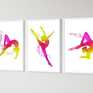 Set di 3 poster di ragazze ginnaste rosa, regalo per ragazze ginnaste, stampe di ginnastica rosa per ragazze adolescenti, decorazioni per la camera da letto rosa per ragazze, arte di ginnastica per ragazze