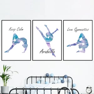 Set personalizzato di 3 stampe di ginnastica, stampe murali con affermazioni per ragazze, regali di ginnastica, ami la ginnastica, decorazioni per la camera da letto delle ragazze adolescenti