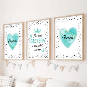 Set di 3 stampe per la cameretta delle sorelle, decorazioni per sorelle amiche, stampe con i nomi delle gemelle, stampe murali "Sorelle che amano", poster per la camera da letto con fratelli che condividono