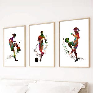Set di 3 stampe da parete Soccer Girl, decorazioni per calciatrici, regali di calcio per ragazze, stampe per la camera da letto delle ragazze adolescenti, stampe sportive per la camera delle ragazze