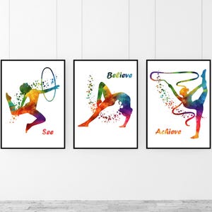 Set positivo di 3 stampe di ginnastica per la camera da letto delle ragazze, arte murale di ginnastica affermativa, regali di ginnastica per ragazze, arredamento per la camera da letto delle ragazze adolescenti