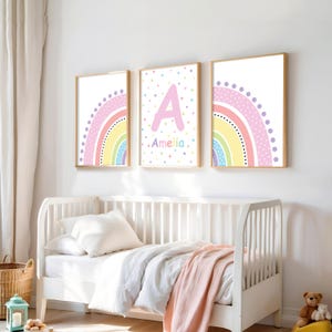 3er Set Pastellregenbogen, Regenbogen Buchstabe Name, personalisierte Kinderzimmer Dekoration, Mädchen Schlafzimmer Drucke, Pastell Kinderzimmer Drucke, Kinder Spielzimmer