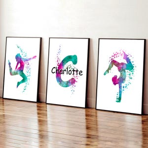 Stampe di ginnastica rosa e verde acqua, set di 3 stampe personalizzate per ragazza ginnasta, decorazione per la stanza della ragazza rosa, ginnastica per adolescenti, regali di ginnastica