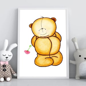 Bear Nursery Print, Teddy Bear Wall Art, Nursery Paper Print, Size A5 A4 A3 Prints, Baby Bear Nursery Wall Art, Hand Drawn Bear Print