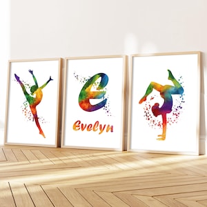 Personalized Gymnastics Prints Set: Colorful Kids Room Decor