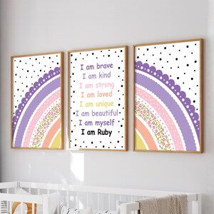 Set di 3 stampe arcobaleno con affermazioni per bambine, decorazioni per camerette viola, stampe arcobaleno per camerette, stampe per camerette bambine, stampe con affermazioni per bambini
