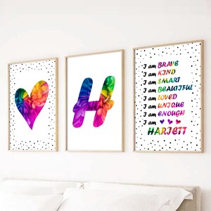 Decorazione personalizzata per la camera da letto delle bambine, set di 3 stampe murali con affermazioni per bambini, stampe colorate per la camera delle bambine, set di stampe con affermazioni per ragazze adolescenti