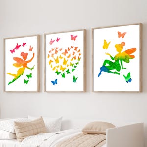 Set di 3 stampe di fate per la cameretta dei bambini, decorazioni da parete con fate e farfalle, decorazioni per la camera da letto delle bambine, stampe da parete con fate acquerellate, stampe per la cameretta dei bambini