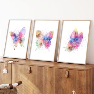 Watercolor Butterfly Wall Art Prints: Set of 3, Nursery Decor