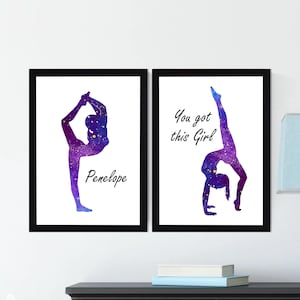 Set di 2 stampe di ginnastica con affermazione, decorazione di ginnastica personalizzata viola, You Got This Girl, regalo per ragazza ginnasta, camera da letto per ragazze viola