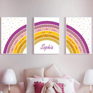 Stampe di affermazioni arcobaleno viola per la camera da letto delle ragazze, citazioni positive per ragazze preadolescenti, set di 3 stampe artistiche da parete con affermazioni positive con nome personalizzato