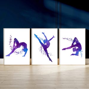 Set di 3 poster di ragazze ginnaste viola, regalo per ragazze ginnaste, stampe positive di ginnastica per ragazze adolescenti, arredamento per la stanza di ragazze viola, ginnastica