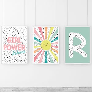 Set di 3 stampe murali con affermazioni arcobaleno per la cameretta delle bambine, stampe Girl Power, cameretta personalizzata, stampe per la sala giochi dei bambini, stampe murali positive per ragazze