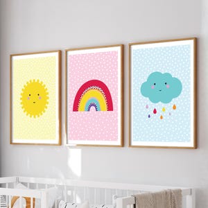 3er Set Regenbogen Prints, Regenbogen, Wolke und Sonnenschein, 3er Set Prints für Kinderzimmer, Kinderzimmer Dekor, Regenbogen Prints