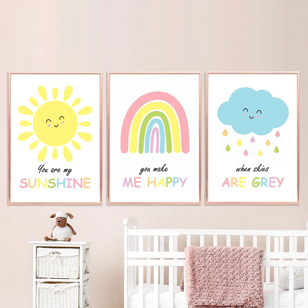 Rainbow Nursery Prints Set: Sunshine, Cloud, Affirmation Art - Etsy