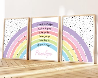 Pastel Rainbow Prints (Set of 3): Positive Affirmation Girl Room Decor