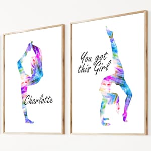Set di 2 stampe di ginnastica con affermazione positiva, decorazioni personalizzate per ginnastica, You Got This Girl, regalo per ragazza ginnasta, arte per la camera da letto delle ragazze