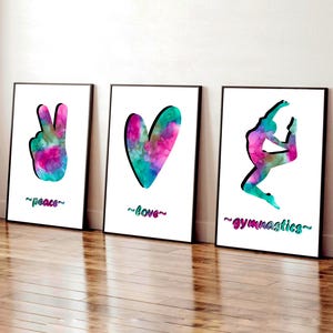 Set di 3 stampe artistiche di affermazioni di ginnastica, decorazioni per ragazze ginnaste rosa e verde acqua, regali di ginnastica, set di stampe di ginnastica positive per ragazze adolescenti
