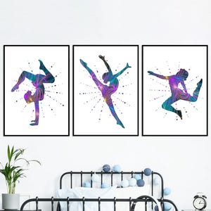 Set di 3 stampe artistiche moderne di ginnastica, decorazioni per la camera da letto delle ragazze adolescenti, arte sportiva per bambini, regali di ginnastica, poster per ragazze di ginnastica, arte della ginnastica
