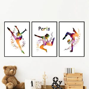 Set di 3 stampe personalizzate di ginnastica per la camera da letto delle ragazze, regalo per ginnasta, arredamento moderno di ginnastica, ragazza ginnasta adolescente, stampe per la camera delle ragazze