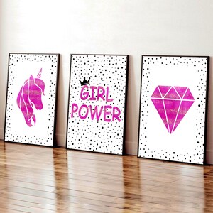 Stampe per camerette rosa per bambine, stampe Girl Power, decorazioni per camerette rosa per bambine, stampe con affermazioni per adolescenti, stampe da parete con ragazze positive, stampe con unicorni