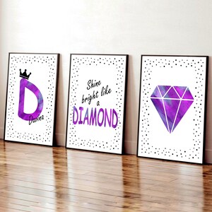 Set personalizzato di 3 stampe di affermazioni per ragazze, decorazioni per la camera da letto delle ragazze viola, citazioni positive per ragazze preadolescenti, stampe artistiche da parete per la camera da letto viola